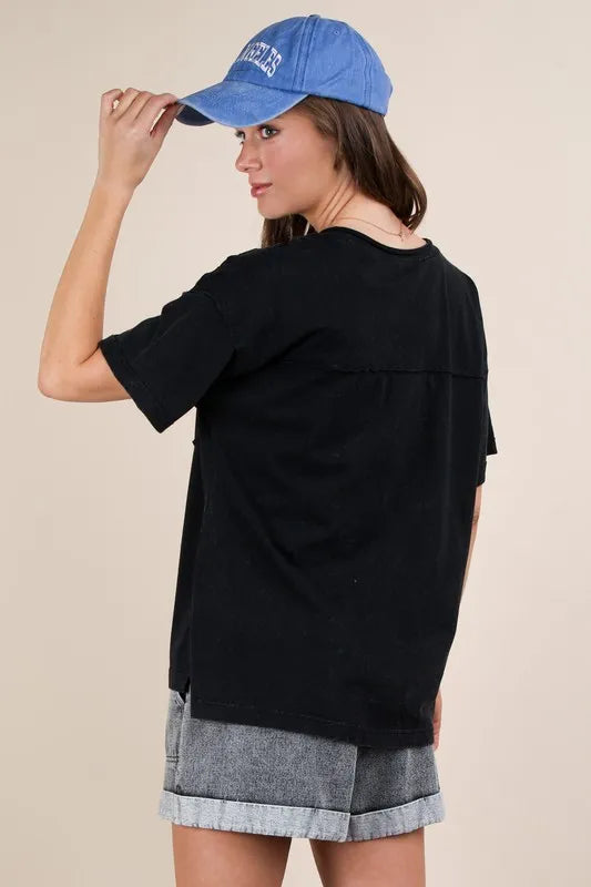 VERY J Mineral Washed V-Neck T-Shirt - Brittney MADE