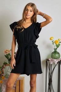 ADORA Ruffle Sleeves Romper with Pockets - Brittney MADE
