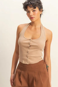 HYFVE Halter Neck Buttoned Washed Top - Brittney MADE