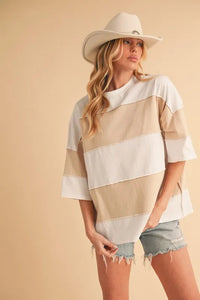 Aemi+Co Color Block Round Neck Short Sleeve T-Shirt - Brittney MADE