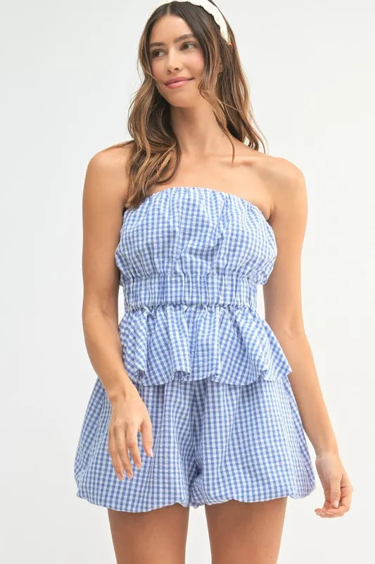 MABLE Gingham Tube Top and Shorts Set - Brittney MADE