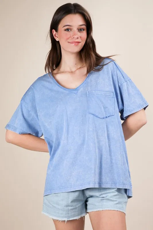 VERY J Mineral Washed V-Neck T-Shirt - Brittney MADE