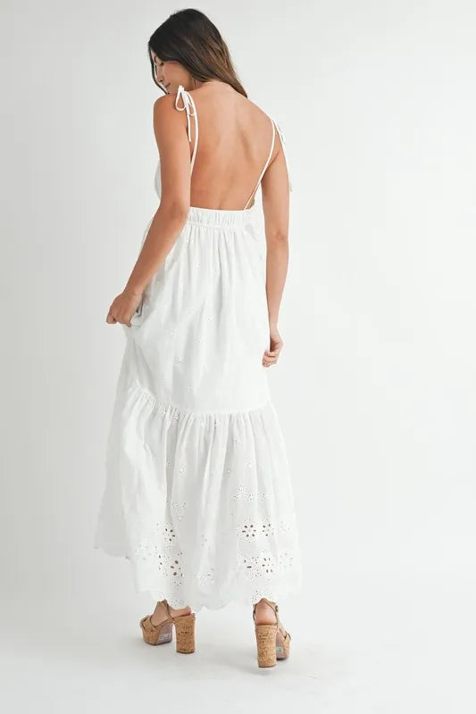 MABLE Eyelet Lace Maxi Dress with Side Strap Details - Brittney MADE