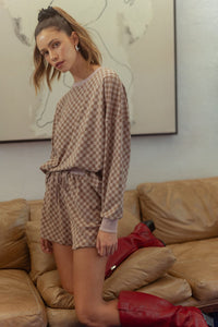 Annie Wear Checkered Round Neck Top and Drawstring Shorts Set - Brittney MADE