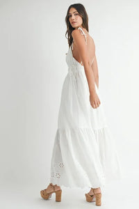 MABLE Eyelet Lace Maxi Dress with Side Strap Details - Brittney MADE