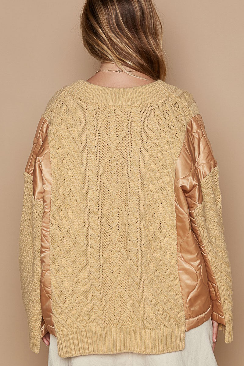 POL Quilting Patch Button Up Cable Knit Jacket - Brittney MADE