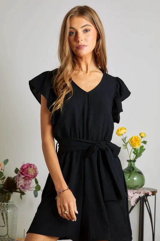 ADORA Ruffle Sleeves Romper with Pockets - Brittney MADE