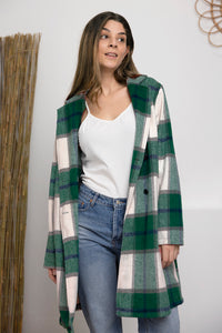 Double Take Full Size Plaid Button Up Lapel Collar Coat - Brittney MADE