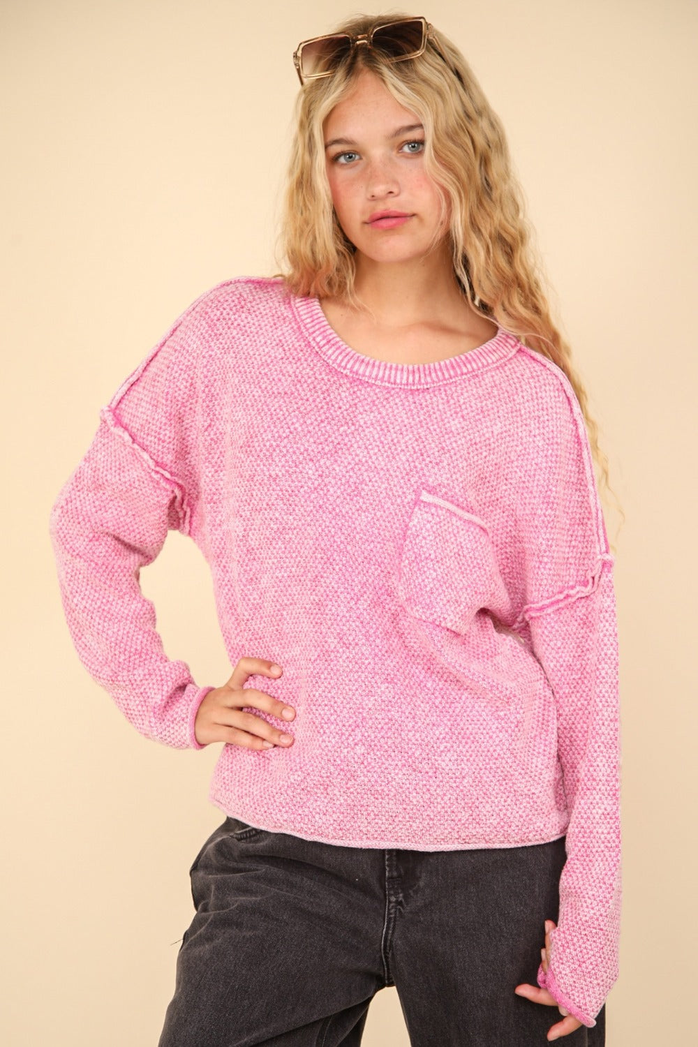 VERY J Mineral Washed Exposed Seam Sweater - Brittney MADE