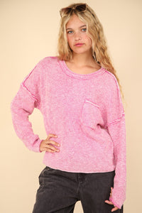 VERY J Mineral Washed Exposed Seam Sweater - Brittney MADE
