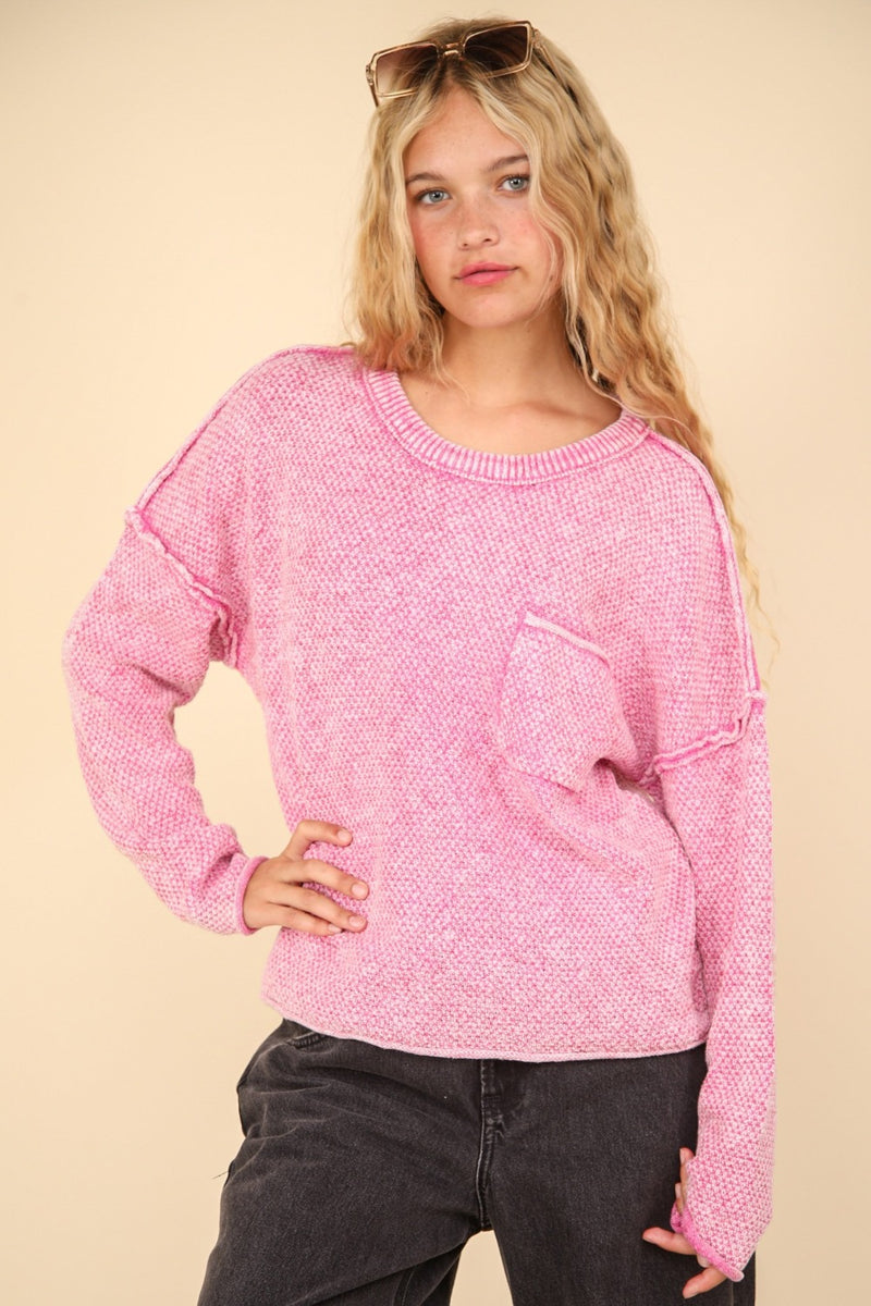 VERY J Mineral Washed Exposed Seam Sweater - Brittney MADE