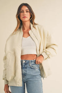 MABLE Back Ruched Utiltiy Bomber Jacket - Brittney MADE