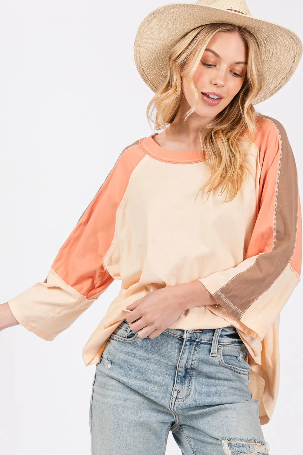 SAGE + FIG Color Block Curved Hem T-Shirt - Brittney MADE