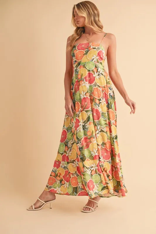 Aemi + Co Fruit Print Square Neck Maxi Cami Dress - Brittney MADE