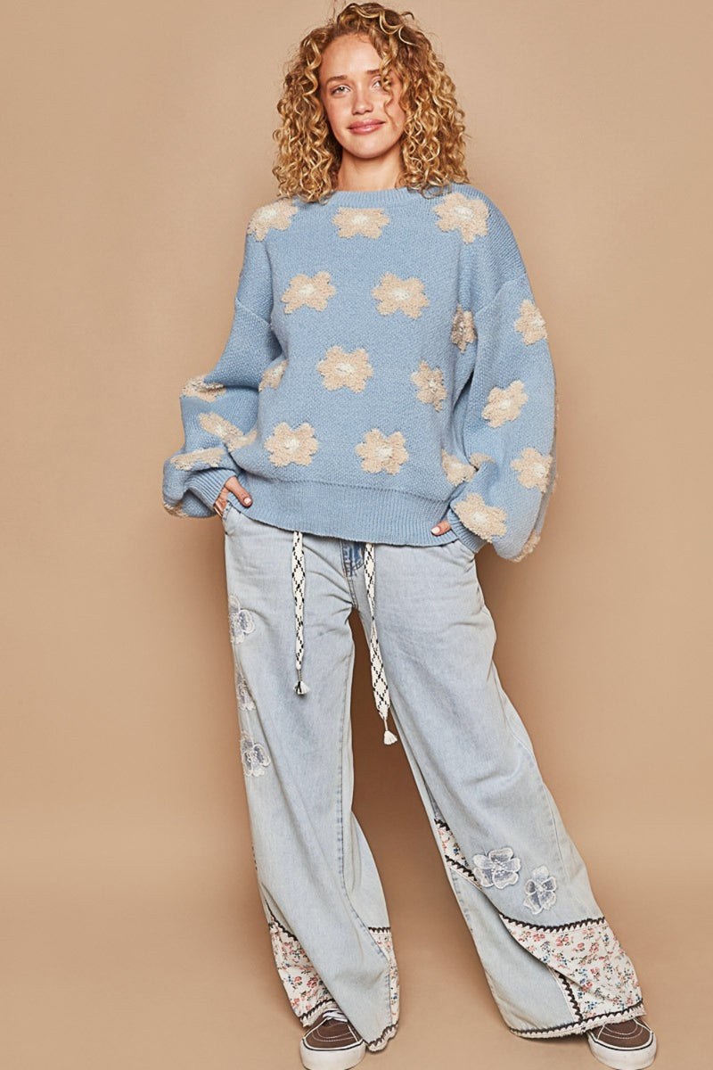 POL Daisy Pattern Drop Shoulder Sweater - Brittney MADE