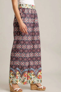 Umgee Full Size Mixed Print Elastic Waistband Pants Plus Size - Brittney MADE