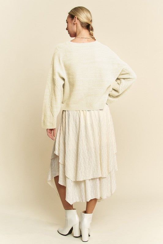 Davi & Dani Diamond Cable Pattern Drop Shoulder Sweater - Brittney MADE