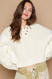 POL Cable-Knit Quarter Button Hooded Sweater - Brittney MADE