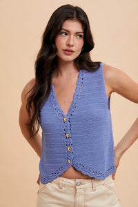 Annie Wear Crochet Trim Button Down Sweater Vest - Brittney MADE