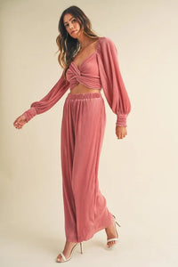 MABLE Front Twisted Long Sleeve Top and Pants Set - Brittney MADE