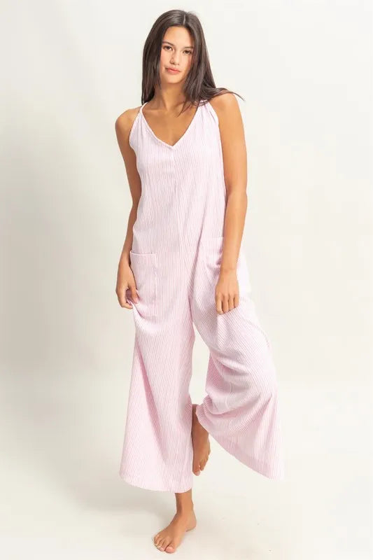 HYFVE Striped V-Neck Sleeveless Jumpsuit - Brittney MADE