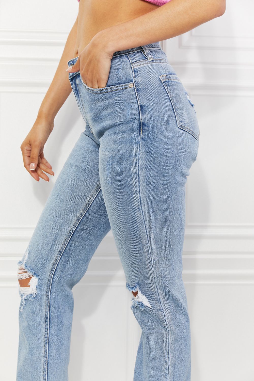 Kancan High Rise Distressed Slim Straight Jeans - Brittney MADE