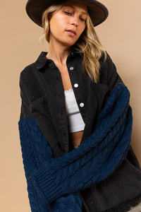 POL Contrast Sweater Sleeve Button Down Shacket - Brittney MADE