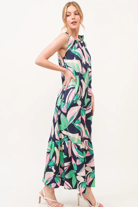 And The Why Botanical Printed Halterneck Tiered Maxi Dress - Brittney MADE