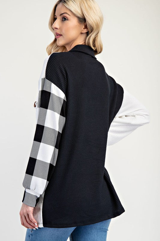 Celeste Full Size Plaid Contrast Button Up Shacket - Brittney MADE