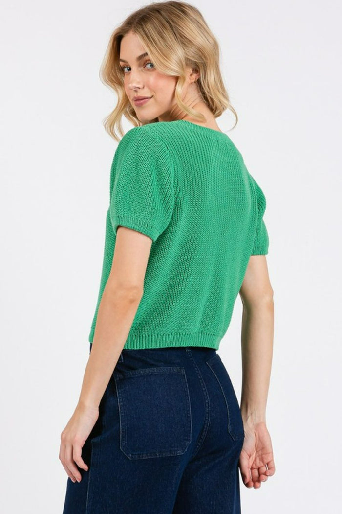 Mittoshop V-Neck Short Sleeve Crop Sweater - Brittney MADE