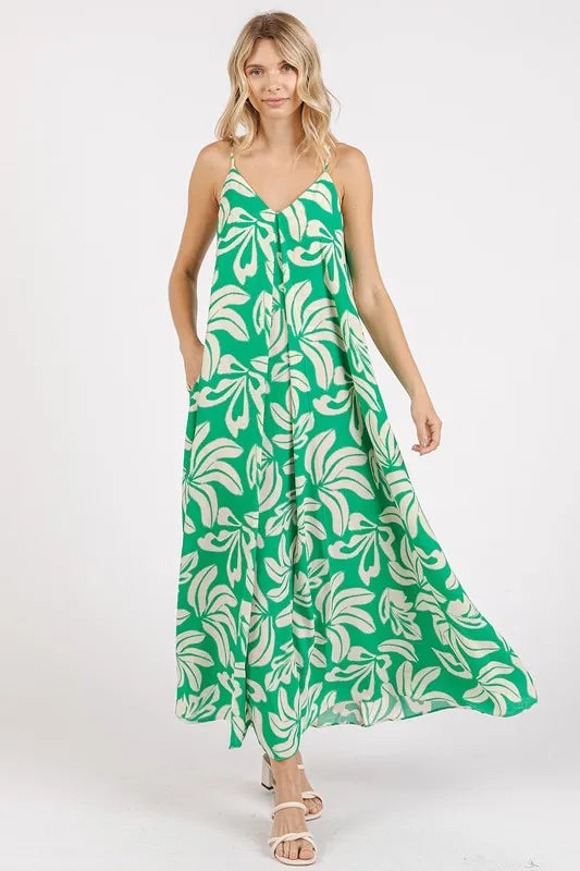 Mittoshop Printed V-Neck Maxi Cami Dress with Pockets - Brittney MADE