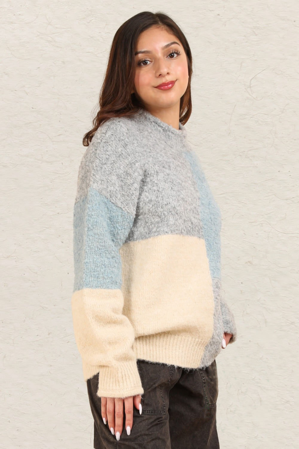 VERY J Color Block Mock Neck Drop Shoulder Sweater - Brittney MADE