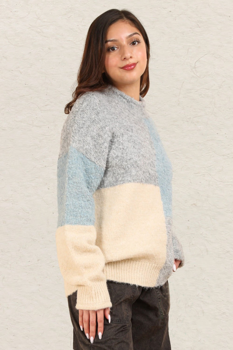 VERY J Color Block Mock Neck Drop Shoulder Sweater - Brittney MADE