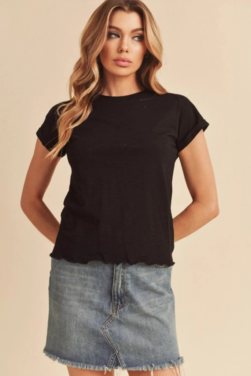 Aemi + Co Lettuce Edge Round Neck Short Sleeve T-Shirt - Brittney MADE