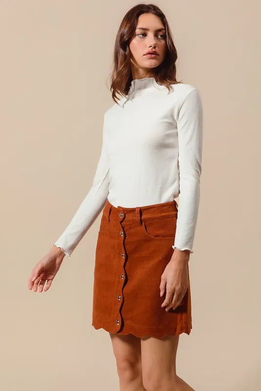 SO ME Scallop Buttoned Front Corduroy Mini Skirt - Brittney MADE