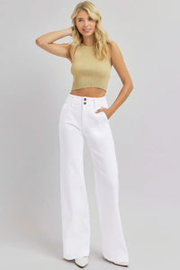 RISEN Full Size Tummy Control Double Button Wide Leg Jeans - Brittney MADE