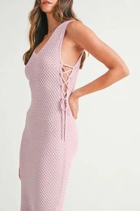 MABLE Crochet Side Lace Up Knit Midi Dress - Brittney MADE