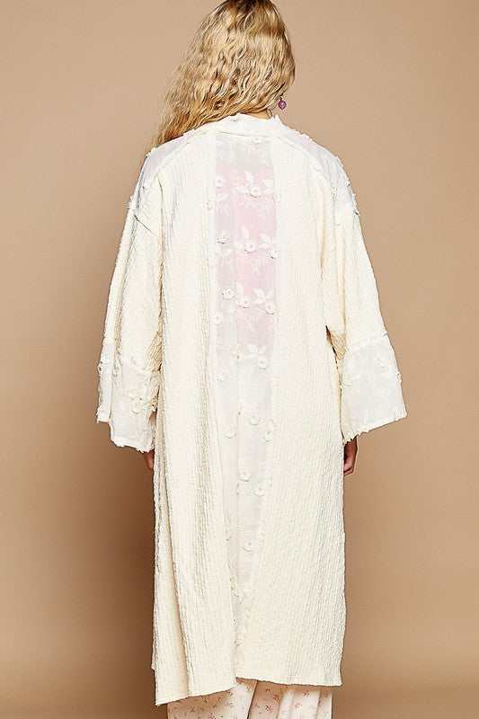 POL Flower Lace Trim Open Front Longline Cardigan - Brittney MADE