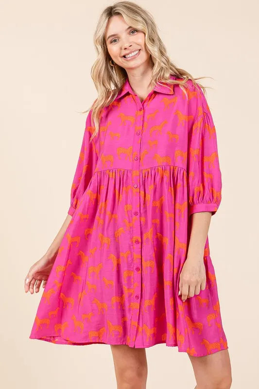 Mittoshop Zebra Print Button Down Shirt Mini Dress - Brittney MADE