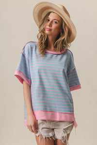BiBi Exposed Seam Stripe Contrast T-Shirt - Brittney MADE