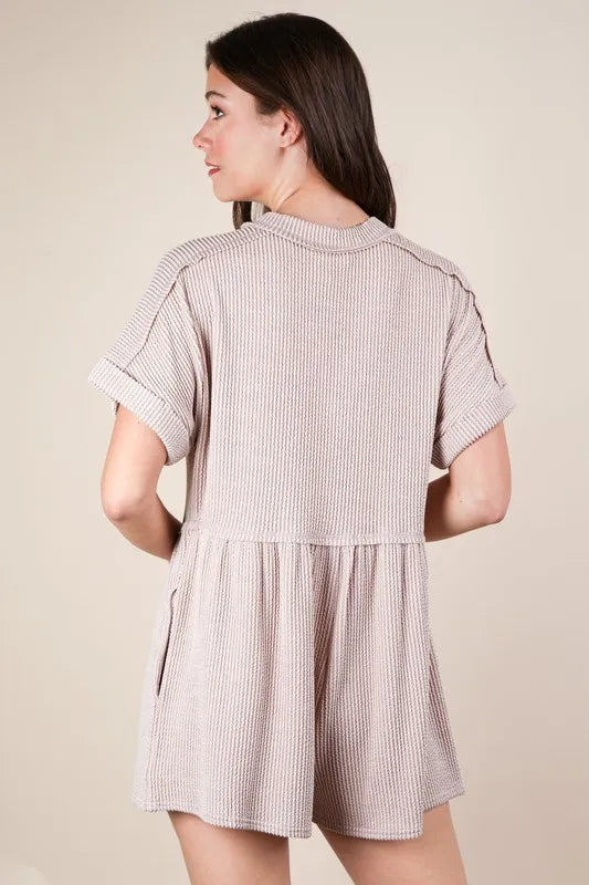 VERY J Two Tone Ribbed Knit Comfy Casual Romper - Brittney MADE