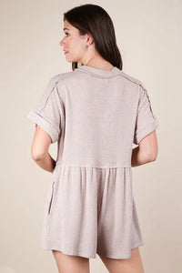 VERY J Two Tone Ribbed Knit Comfy Casual Romper - Brittney MADE