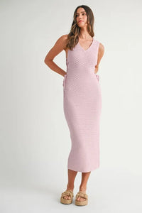 MABLE Crochet Side Lace Up Knit Midi Dress - Brittney MADE