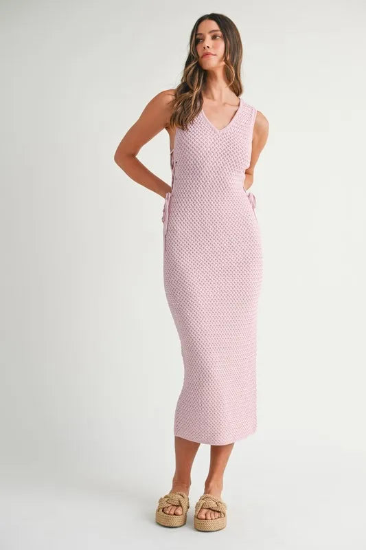 MABLE Crochet Side Lace Up Knit Midi Dress - Brittney MADE
