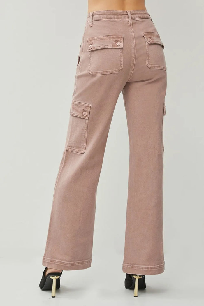 RISEN Full Size High Rise Wide Leg Cargo Jeans - Brittney MADE