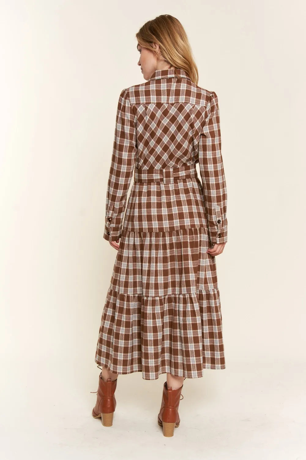 And the Why Plaid Tiered Midi Shirt Dress - Brittney MADE