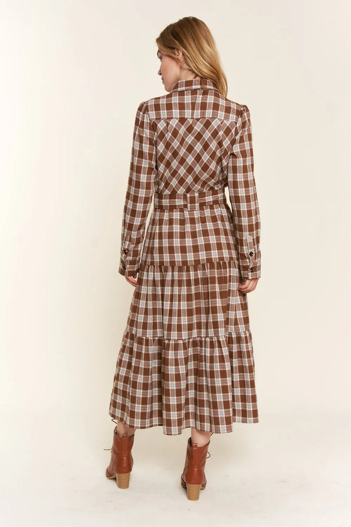 And the Why Plaid Tiered Midi Shirt Dress - Brittney MADE