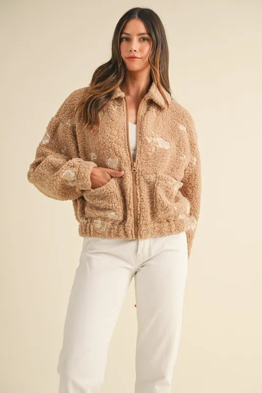 MABLE Floral Embroidered Fleece Teddy Jacket - Brittney MADE
