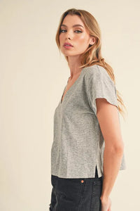 Aemi + Co Side Slit V-Neck Short Sleeve Cropped T-Shirt - Brittney MADE