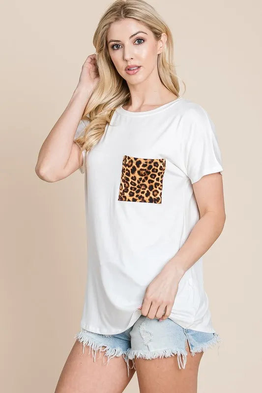BOMBOM Leopard Chest Pocket Tee - Brittney MADE